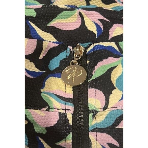 Stella Parker Sport Black Multi Floral Sheer Sleeve Half-Zip UPF 50 Jacket - Picture 9 of 12